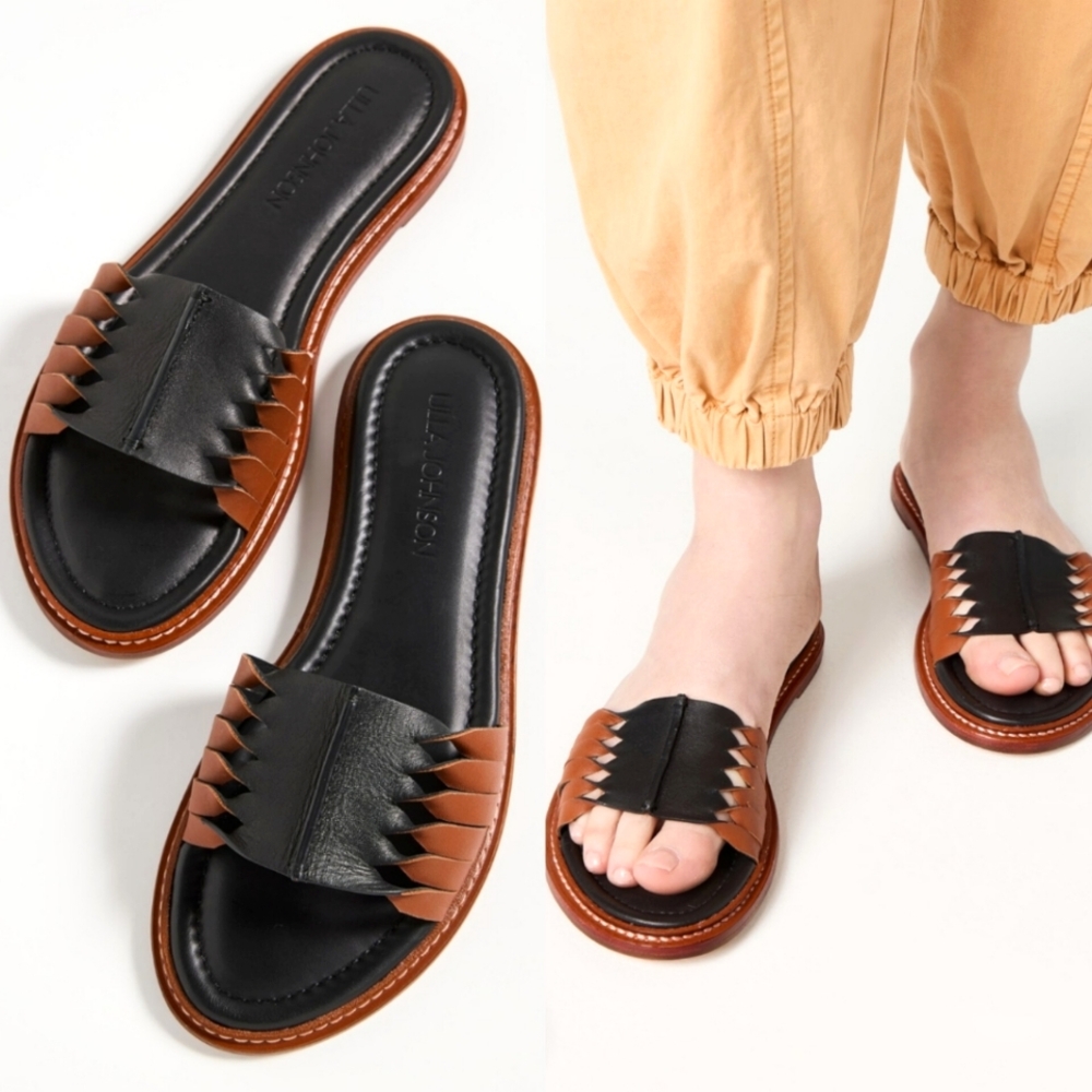 Ulla Johnson Ameya Black Brown Twisted Leather Slide Sandal 36